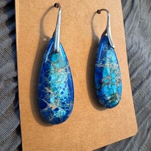 NWT Blue Jasper Teardrop Dangling Earrings with Silver Hooks